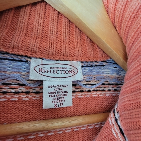 VINTAGE NORTHERN REFLECTIONS Coral  Knit Coastal Grandma Fisherman Half Zip - Picture 6 of 12